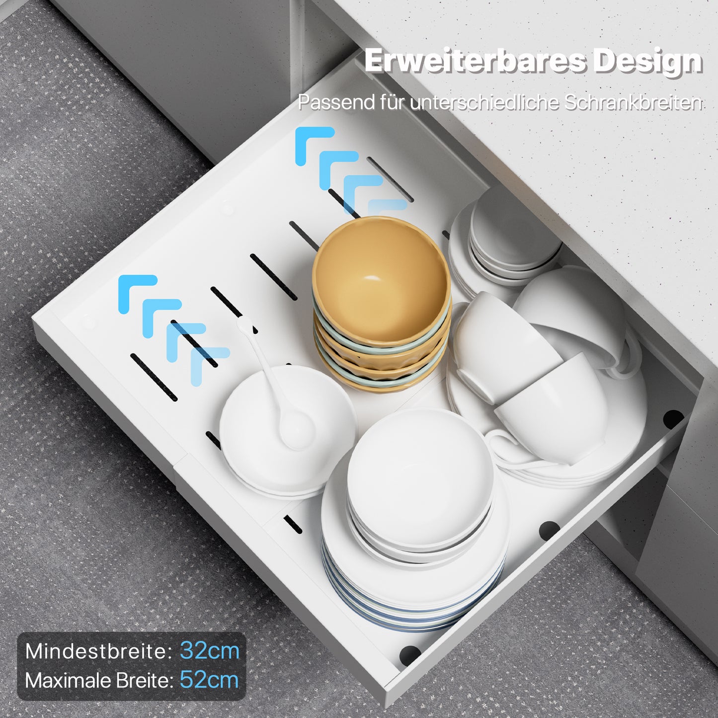 Expandable Pull Out Cabinet Organizer (12.6"-20.5"), Adhesive Slide Out Drawers for Kitchen Cabinets, 3 Rails Peel and Stick Solid Panel Drawers for Cabinet Shelf, 1 Pack