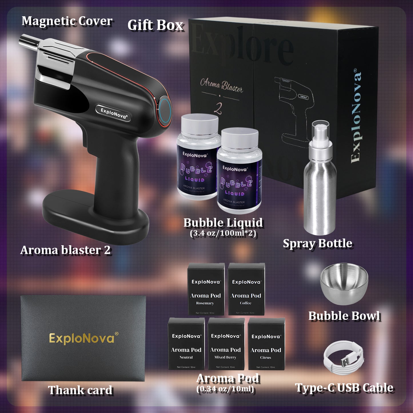 ExploNova Aroma Blaster 2 Kit with 5 Flavour Aroma Pod and Edible Bubble