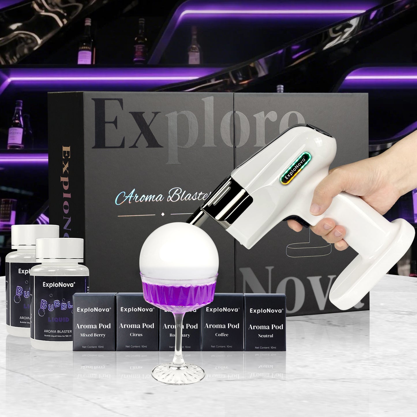 ExploNova Aroma Blaster 2 Kit with 5 Flavour Aroma Pod and Edible Bubble